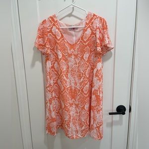 Orange & white snake print dress